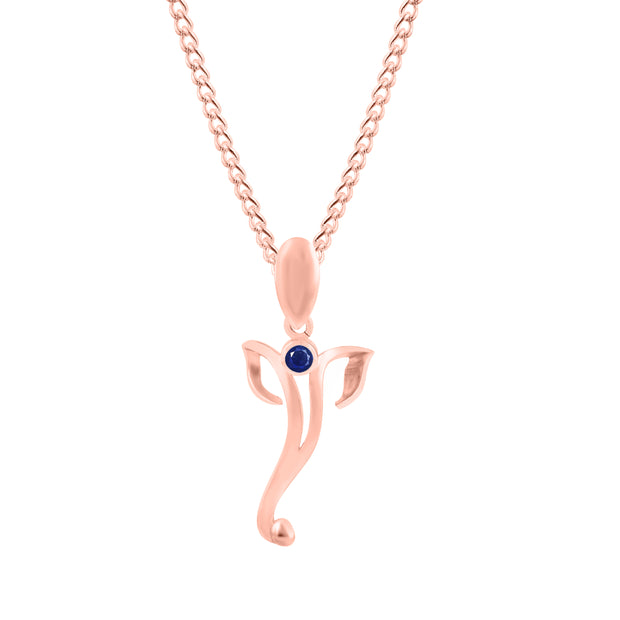 Blue Sapphire Gemstone Solid 14k Rose Gold Lord Ganesha Pendant