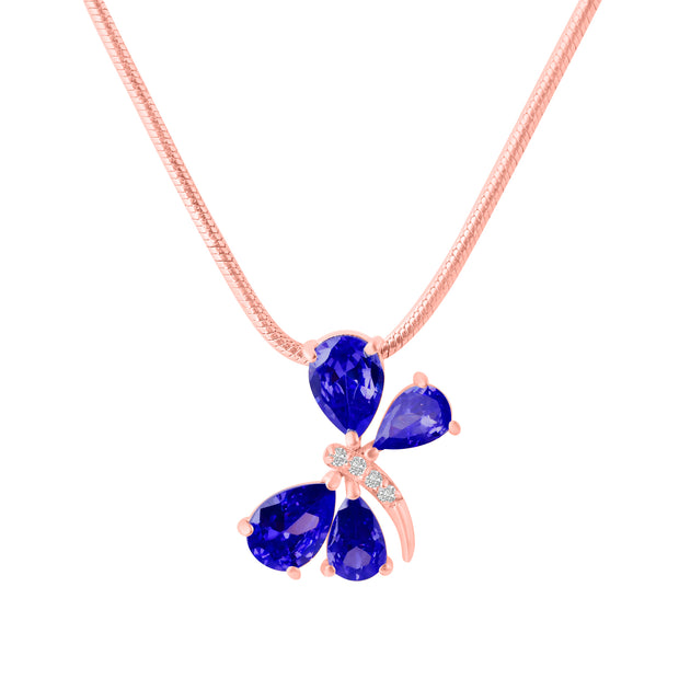 Blue Sapphire Gemstone & Diamond Solid 14k Rose Gold Pendant