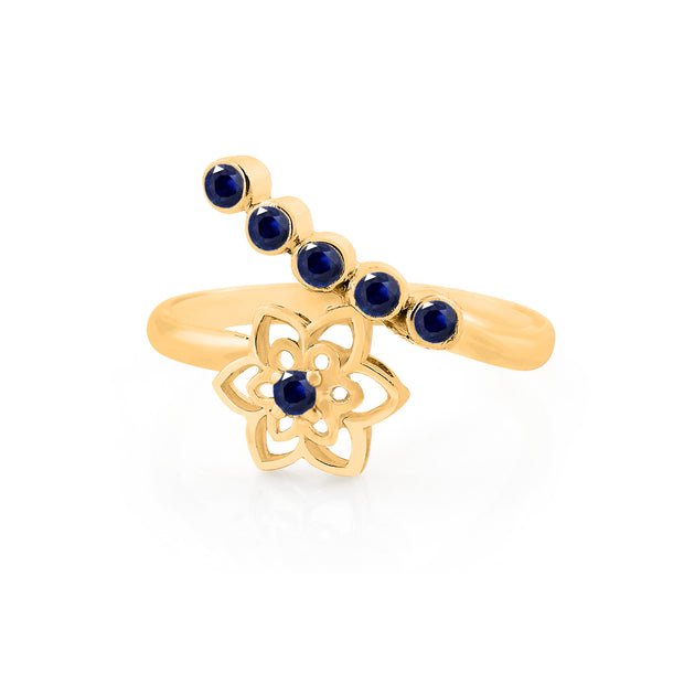 Blue Sapphire Gemstone Solid 14k Yellow Gold Ring