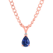 Blue Sapphire Gemstone & Diamond Solid 14k Rose Gold Pendant