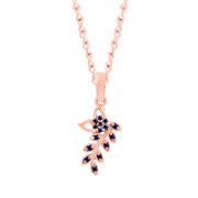 Blue Sapphire Gemstone Solid 14k Rose Gold Leaf Pendant