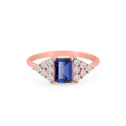 Blue Sapphire Gemstone & Diamond Solid 14k Rose Gold Ring