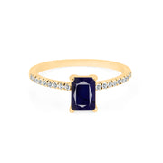 Blue Sapphire & Diamond Gemstone Solid 14k Yellow Gold Ring