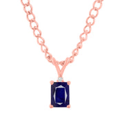 Blue Sapphire Gemstone & Diamond Solid 14k Rose Gold Pendant