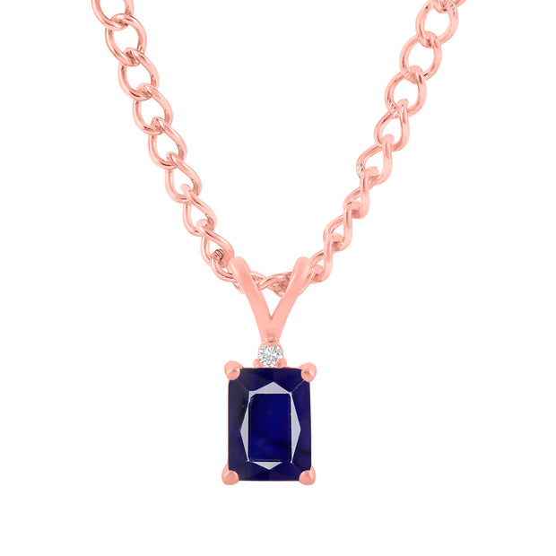 Blue Sapphire Gemstone & Diamond Solid 14k Rose Gold Pendant