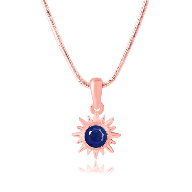 Blue Sapphire Gemstone Solid 14k Rose Gold Pendant