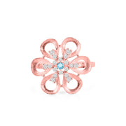 Blue Topaz Gemstone & Diamond Solid 14k Rose Gold Ring