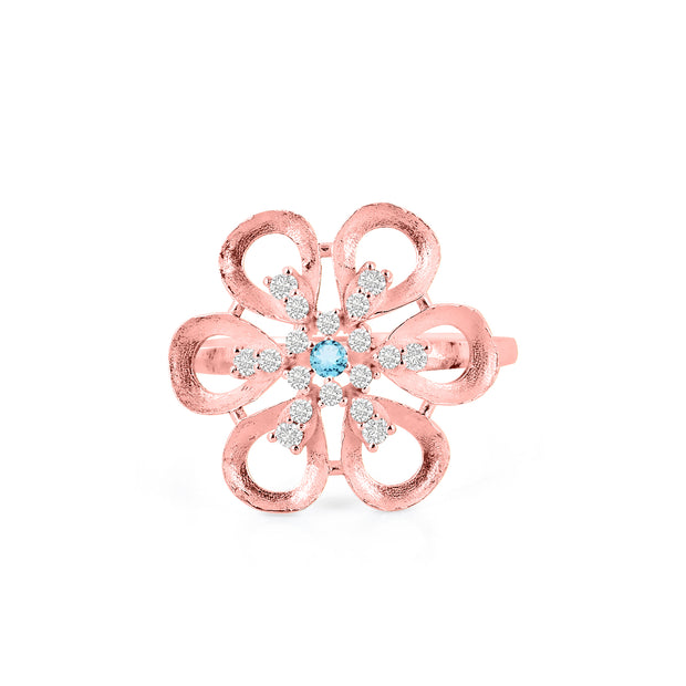 Blue Topaz Gemstone & Diamond Solid 14k Rose Gold Ring