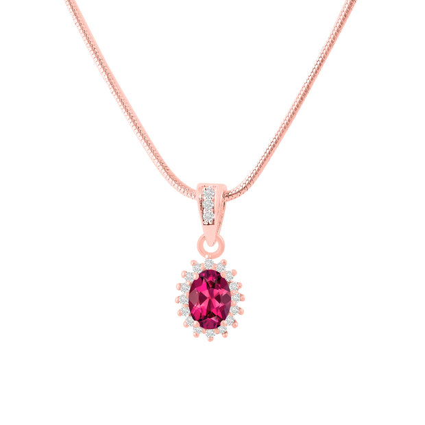 Pink Tourmaline Gemstone & Diamond Solid 14k Rose Gold Pendant