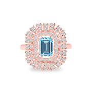 Blue Topaz Gemstone & Diamond Solid 14k Rose Gold Ring
