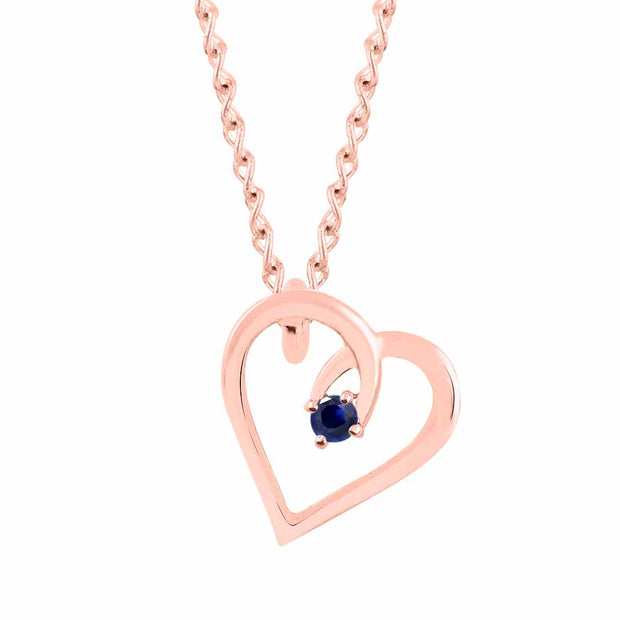 Blue Sapphire Gemstone Solid 14k Rose Gold Heart Pendant