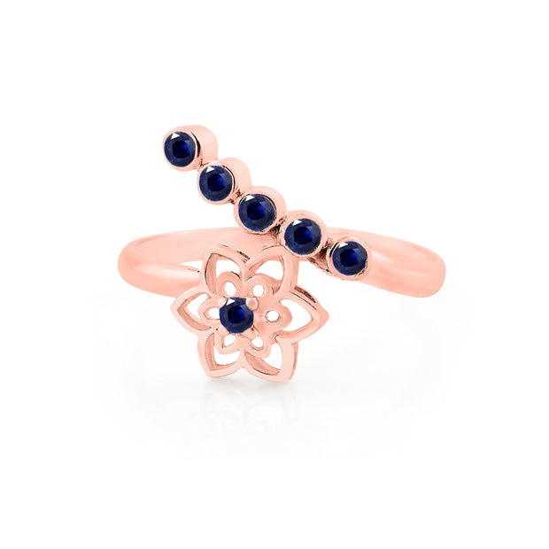 Blue Sapphire Gemstone Solid 14k Rose Gold Ring