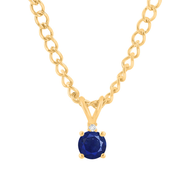 Blue Sapphire Gemstone & Diamond Solid 14k Yellow Gold Pendant