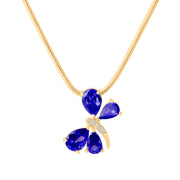 Blue Sapphire Gemstone & Diamond Solid 14k Yellow Gold Pendant