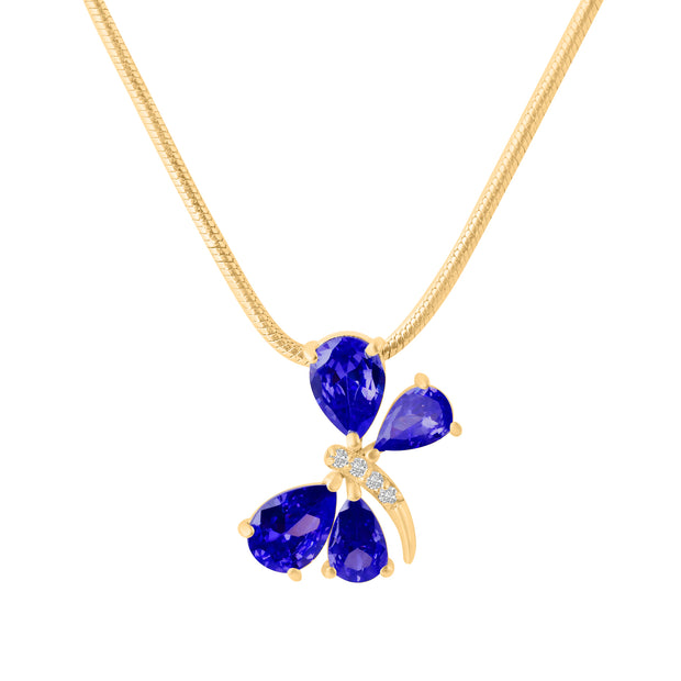 Blue Sapphire Gemstone & Diamond Solid 14k Yellow Gold Pendant
