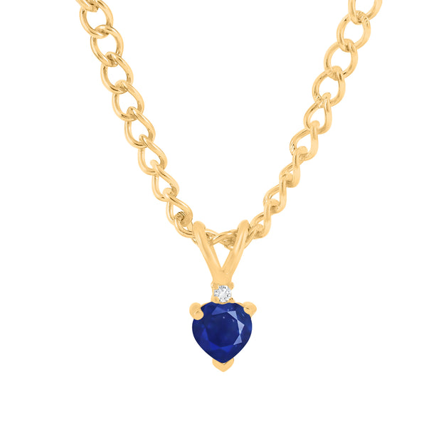 Blue Sapphire Gemstone & Diamond Solid 14k Yellow Gold Pendant