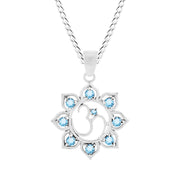 Blue Topaz Gemstone Solid 925 Sterling Silver OM Pendant
