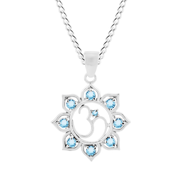 Blue Topaz Gemstone Solid 925 Sterling Silver OM Pendant