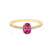 Pink Tourmaline Gemstone & Diamond Solid 14k Yellow Gold Ring