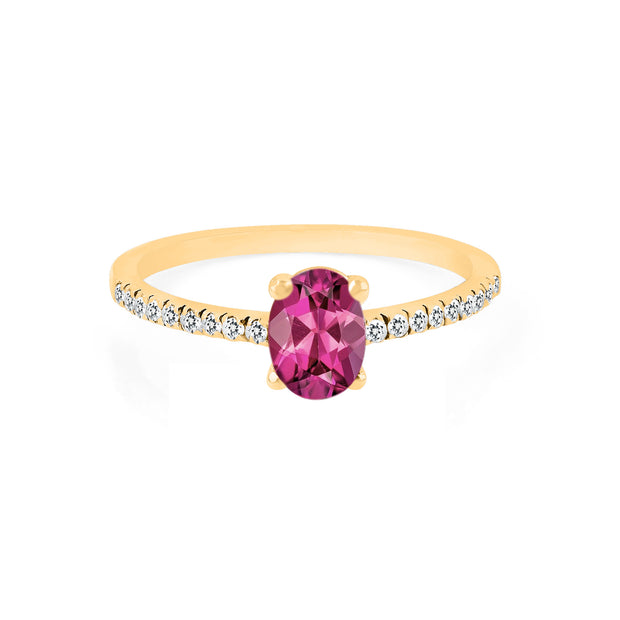 Pink Tourmaline Gemstone & Diamond Solid 14k Yellow Gold Ring