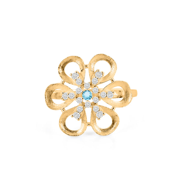 Blue Topaz Gemstone & Diamond Solid 14k Yellow Gold Ring