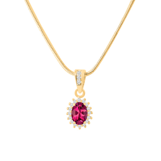 Pink Tourmaline Gemstone & Diamond Solid 14k Yellow Gold Pendant