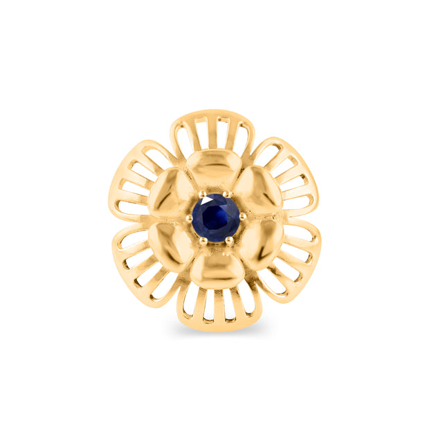 Blue Sapphire Gemstone Solid 14k Yellow Gold Ring