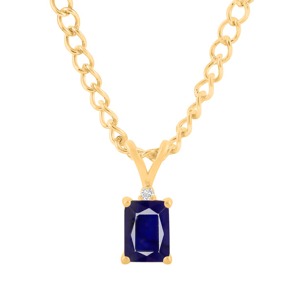 Blue Sapphire Gemstone & Diamond Solid 14k Yellow Gold Pendant