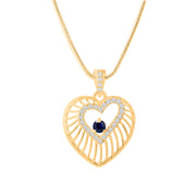 Blue Sapphire Gemstone & Diamond Solid 14k Yellow Gold Heart Pendant