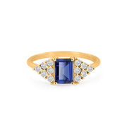 Blue Sapphire Gemstone & Diamond Solid 14k Yellow Gold Ring