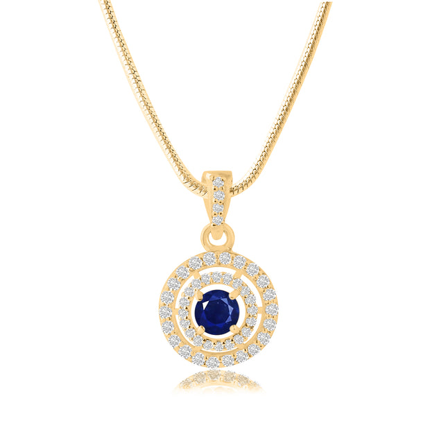 Blue Sapphire Gemstone Solid 14k Yellow Gold Pendant