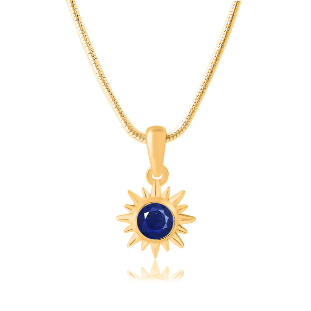 Blue Sapphire Gemstone Solid 14k Yellow Gold Pendant