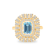 Blue Topaz Gemstone & Diamond Solid 14k Yellow Gold Ring