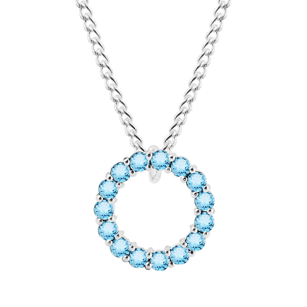Blue Topaz Gemstone Solid 14k White Gold Round Ring Pendant