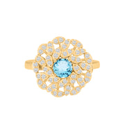 Blue Topaz Gemstone & Diamond Solid 14k Yellow Gold Ring