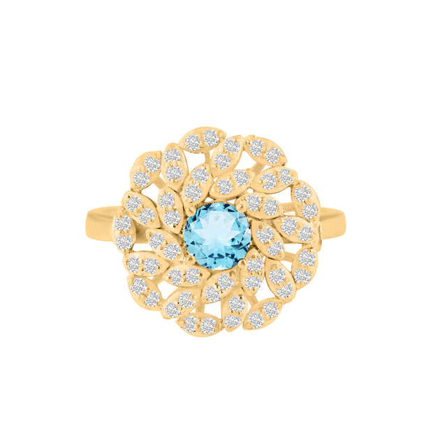 Blue Topaz Gemstone & Diamond Solid 14k Yellow Gold Ring