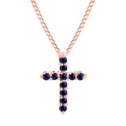 Blue Sapphire Gemstone Solid 14k Rose Gold Cross Pendant