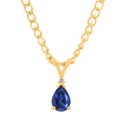 Blue Sapphire Gemstone & Diamond Solid 14k Yellow Gold Pendant