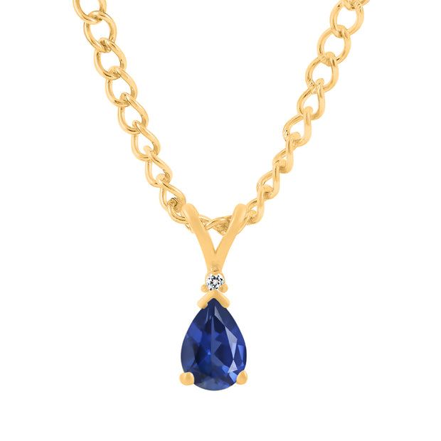 Blue Sapphire Gemstone & Diamond Solid 14k Yellow Gold Pendant