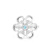 Blue Topaz Gemstone & Diamond Solid 14k White Gold Ring