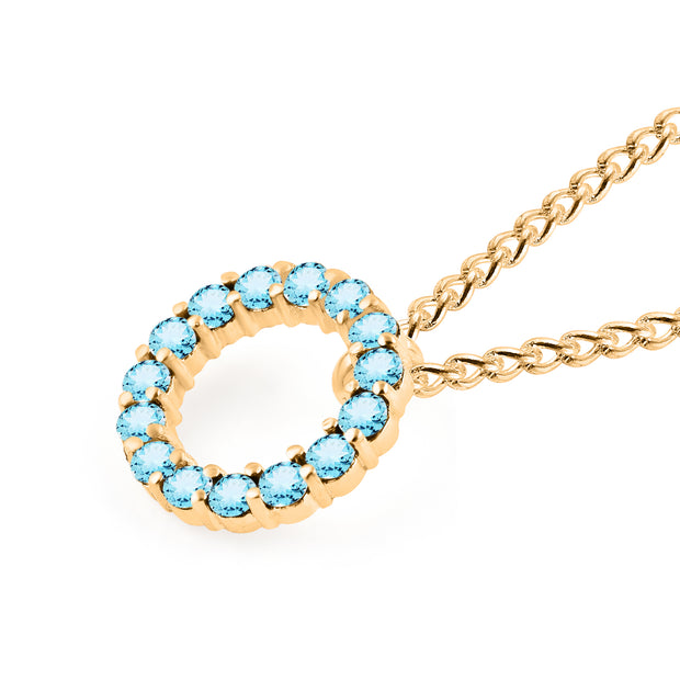 Blue Topaz Gemstone Solid 14k Yellow Gold Round Ring Pendant
