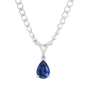 Blue Sapphire Gemstone & Diamond Solid 14k White Gold Pendant