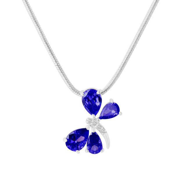 Blue Sapphire Gemstone & Diamond Solid 925 Sterling Silver Pendant