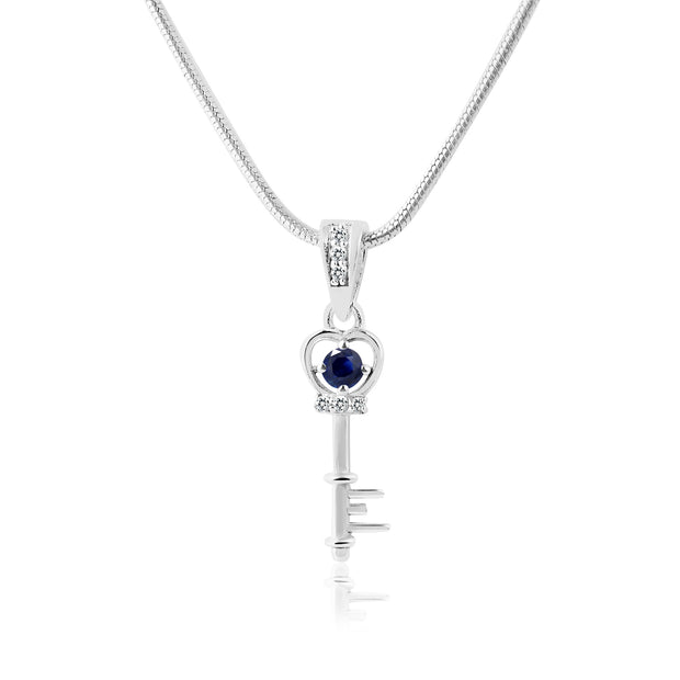 Blue Sapphire Gemstone & Diamond Solid 925 Sterling Silver Pendant