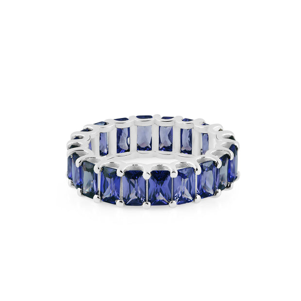 Blue Sapphire Gemstone Solid 14k White Gold Ring