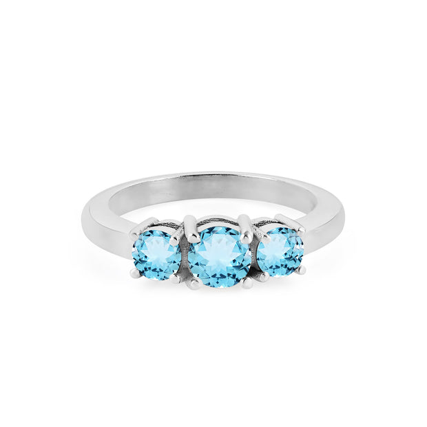Blue Topaz Gemstone Solid 14k White Gold Ring