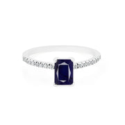 Blue Sapphire & Diamond Gemstone Solid 14k White Gold Ring