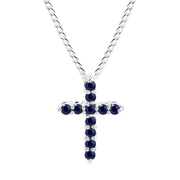 Blue Sapphire Gemstone Solid 925 Sterling Silver Cross Pendant