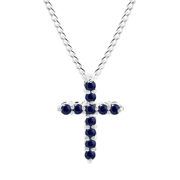 Blue Sapphire Gemstone Solid 925 Sterling Silver Cross Pendant