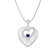 Blue Sapphire Gemstone & Diamond Solid 925 Sterling Silver Pendant